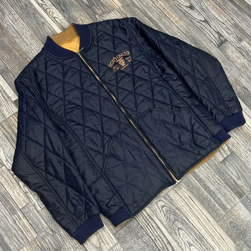 🔥🔥 Vintage‎ Y2K ECKO UNLTD. Quilted Puffer Bomber Jacket - Navy Blue/Gold - Sz